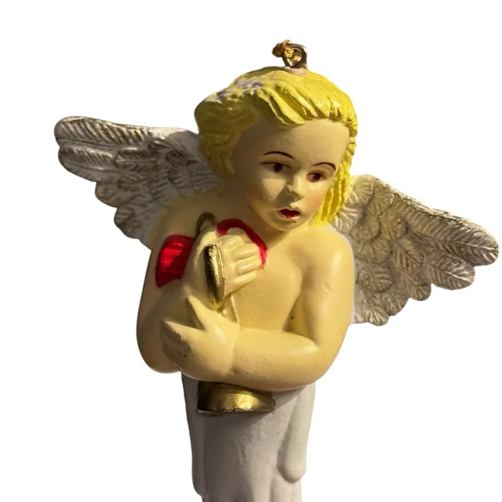 Vintage Angel Icicle Ornament Holding Bell Christmas Plastic‎ Cherub Religious